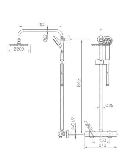 COLUMNA DE DUCHA MONOMANDO MODELO MOSCU ACERO S316 DE IMEX