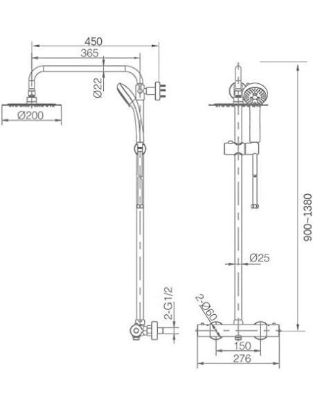 COLUMNA DE DUCHA TERMOSTATICA MODELO CRETA CROMADO DE IMEX