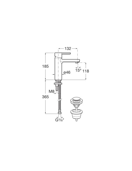 MEZCLADOR MONOMANDO PARA LAVABO CON VALVULA CLICK-CLACK ROCA