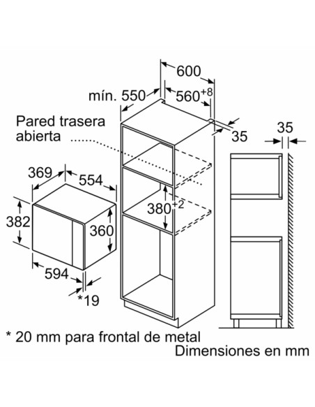 MICROONDAS INTEGRABLE BALAY 59 X 38 CM CRISTAL BLANCO 25 L