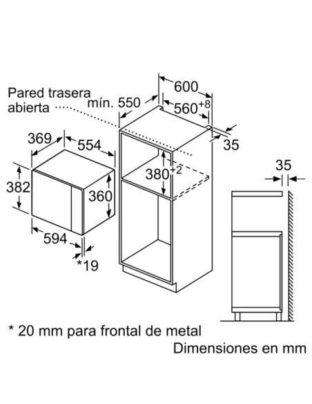 MICROONDAS INTEGRABLE BALAY 59 X 38 CM CRISTAL BLANCO 25 L