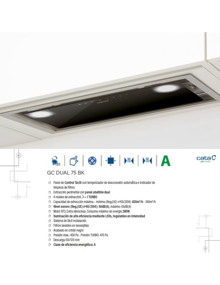 CAMPANA EXTRACTORA CATA GC DUAL 75 BK