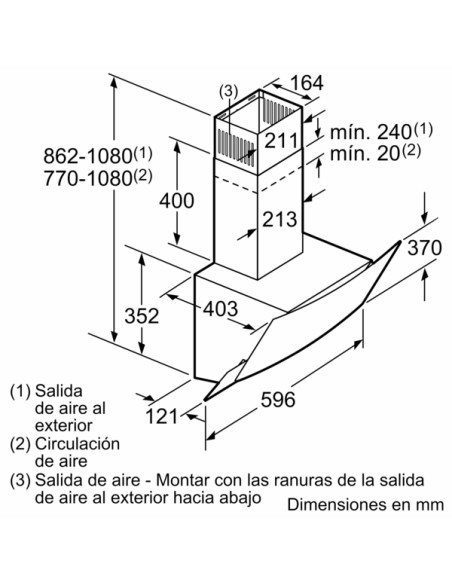 CAMPANA DECORATIVA BALAY DE PARED INCLINADA 60 CM DE CRISTAL BLANCO