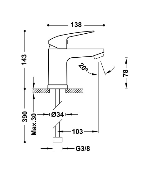 GRIFO MONOMANDO BASE-TRES PLUS DE LAVABO
