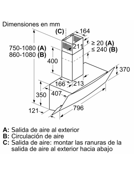 CAMPANA DECORATIVA BALAY DE PARED DE 80 CM EN CRISTAL NEGRO