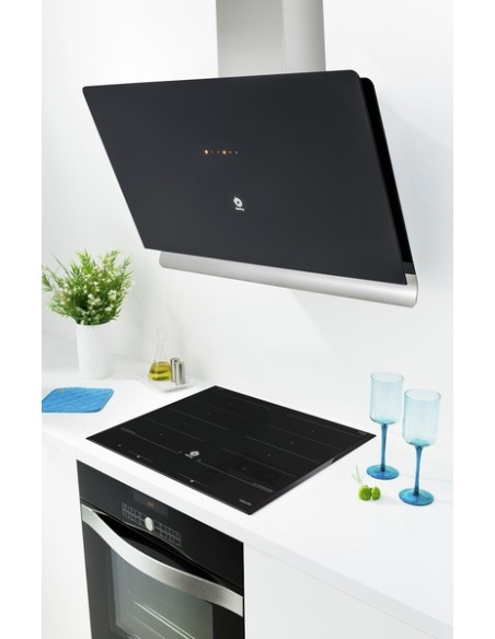 CAMPANA DECORATIVA BALAY DE PARED INCLINADA DE 90 CM CRISTAL NEGRO