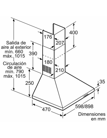 CAMAPANA DECORATIVA BALAY DE PARED PIRAMIDAL 60 CM ACERO INOXIDABLE