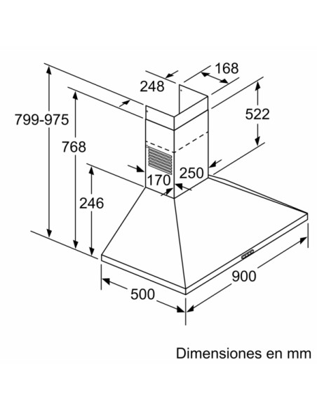 CAMPANA DECORATIVA BALAY DE PARED PIRAMIDAL DE 90 CM EN ACERO INOXIDABLE