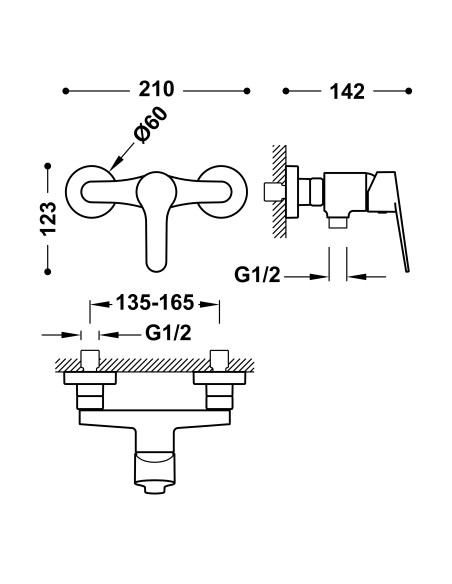GRIFO DE DUCHA MONOMANDO BASE-TRES