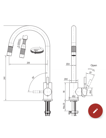 GRIFO FREGADOR EXTENSIBLE COLOR ANTRACITA