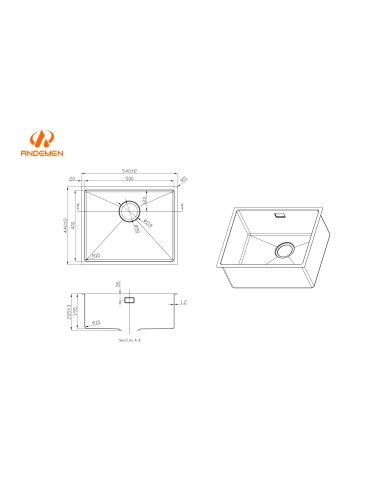 FREGADERO 540 X 440 MM MODELO AGATA...