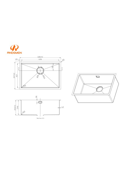 FREGADERO 686 X 457 MM COLOR ROSE MATE ACERO INOX. MODELO ZAFIRO