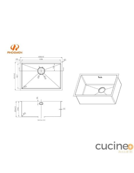 FREGADERO 686 X 457 MM MODELO ZAFIRO ACERO CEPILLADO