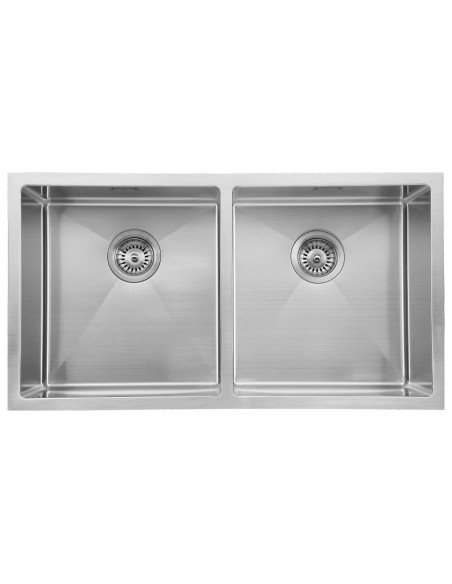 FREGADERO 838 X 457 MM DE 2 SENOS MODELO ÓPALO ACERO CEPILLADO