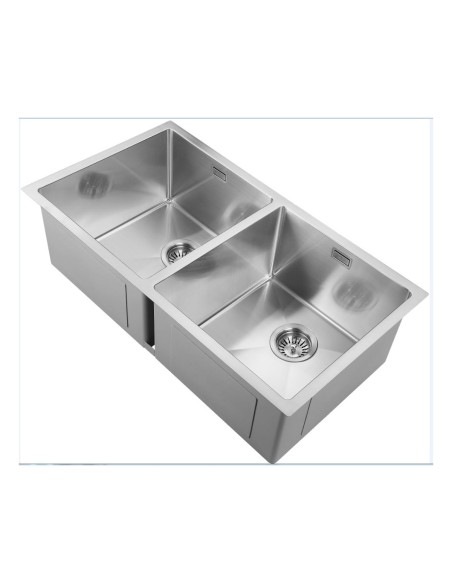 FREGADERO 838 X 457 MM DE 2 SENOS MODELO ÓPALO ACERO CEPILLADO