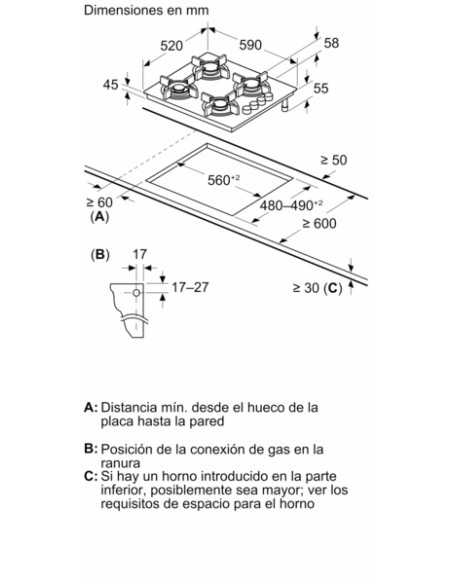 PLACA DE CRISTAL TEMPLADO A GAS DE 60cm. BALAY
