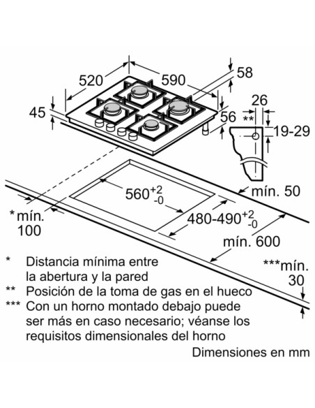 PLACA DE GAS EN VIDRIO TEMPLADO NEGRO BOSCH