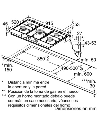 PLACA DE GAS DE 90cm EN ACERO DE BOSCH PLACA DE GAS DE 90cm EN ACERO DE BOSCH
