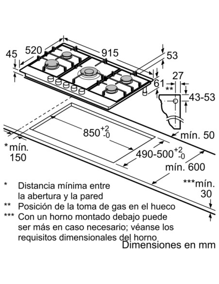 PLACA DE GAS DE 90cm EN ACERO DE BOSCH