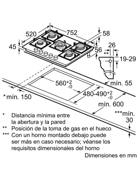 PLACA DE 5 FGOS. A GAS DE VIDRIO TEMPLADO EN NEGRO