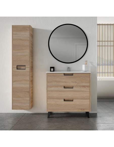 COMPOSICION MUEBLE DE BAÑO BRISEIS ROBLE/NEGRO 3 CAJONES