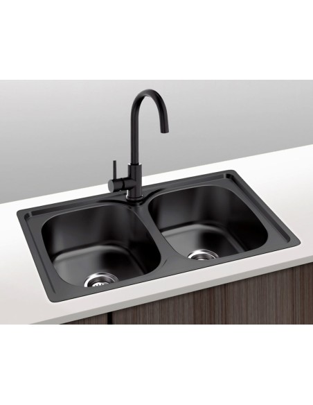 FREGADOR NEGRO  DOS SENOS MODELO DUBLIN