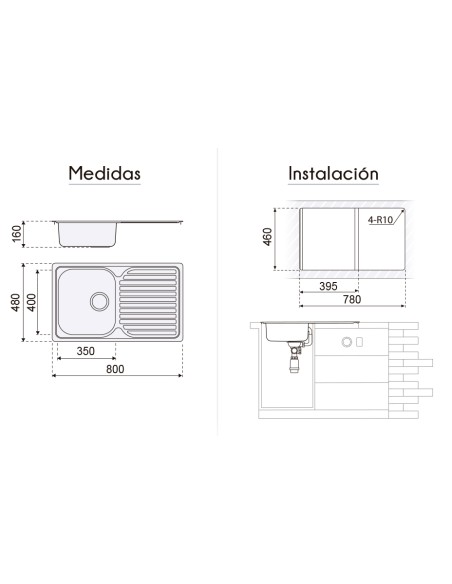FREGADOR DE UN SENO EN NEGRO INOX MODELO VIENA