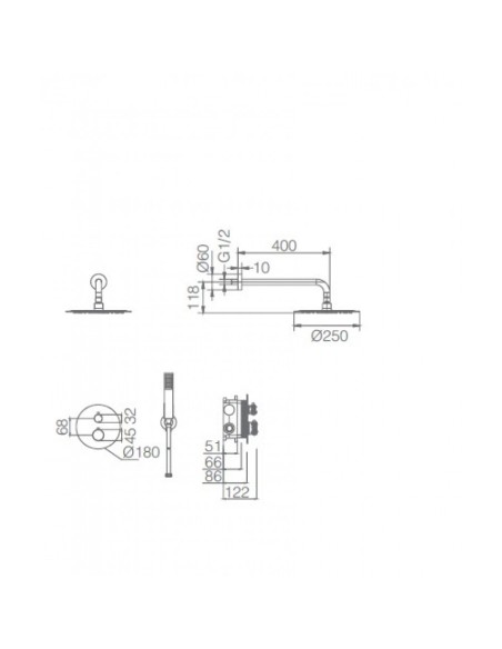 CONJUNTO DE DUCHA TERMOSTATICO EMPOTRAR MODELO TOP DE IMEX