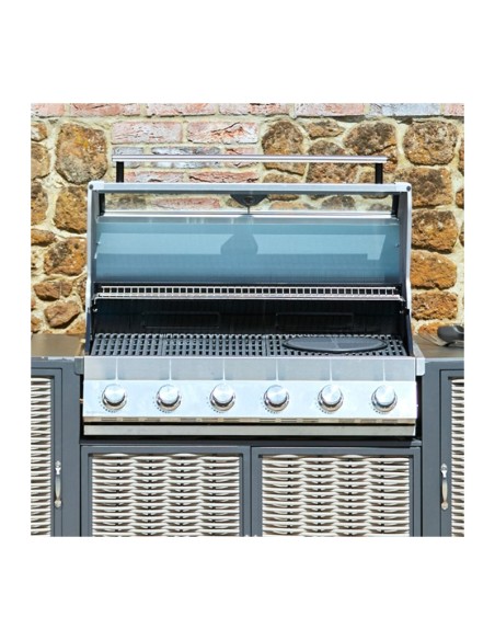 BARBACOA HIBRIDA ENCASTRABLE DE 6 QUEMADORES EN ACERO INOX.