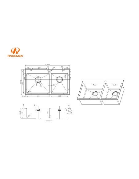 FREGADOR DE DOS SENOS MODELO TOPACIO